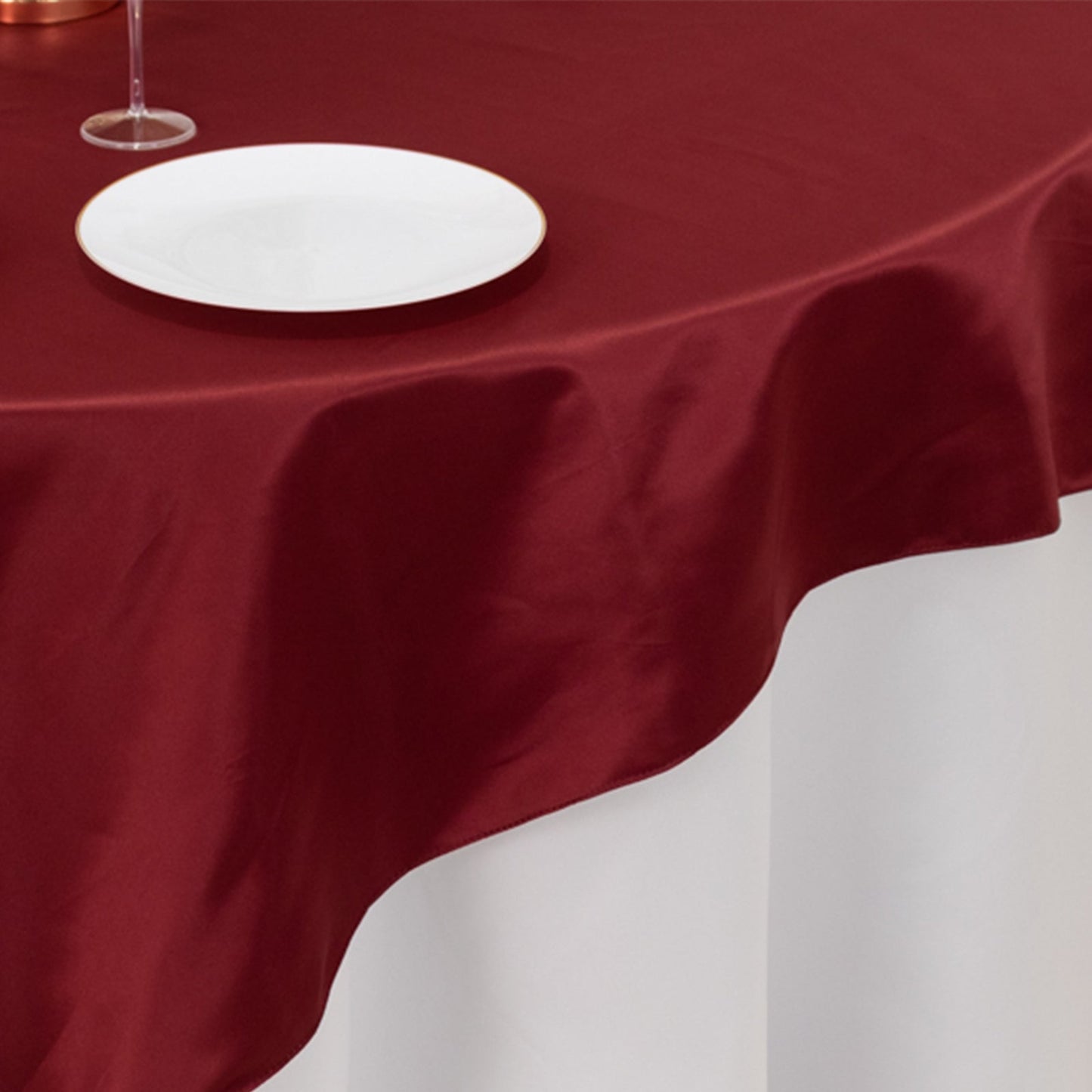 Lamour Satin 72"x72" Table Overlay Square Tablecloth Burgundy - Smooth Finish Table Topper