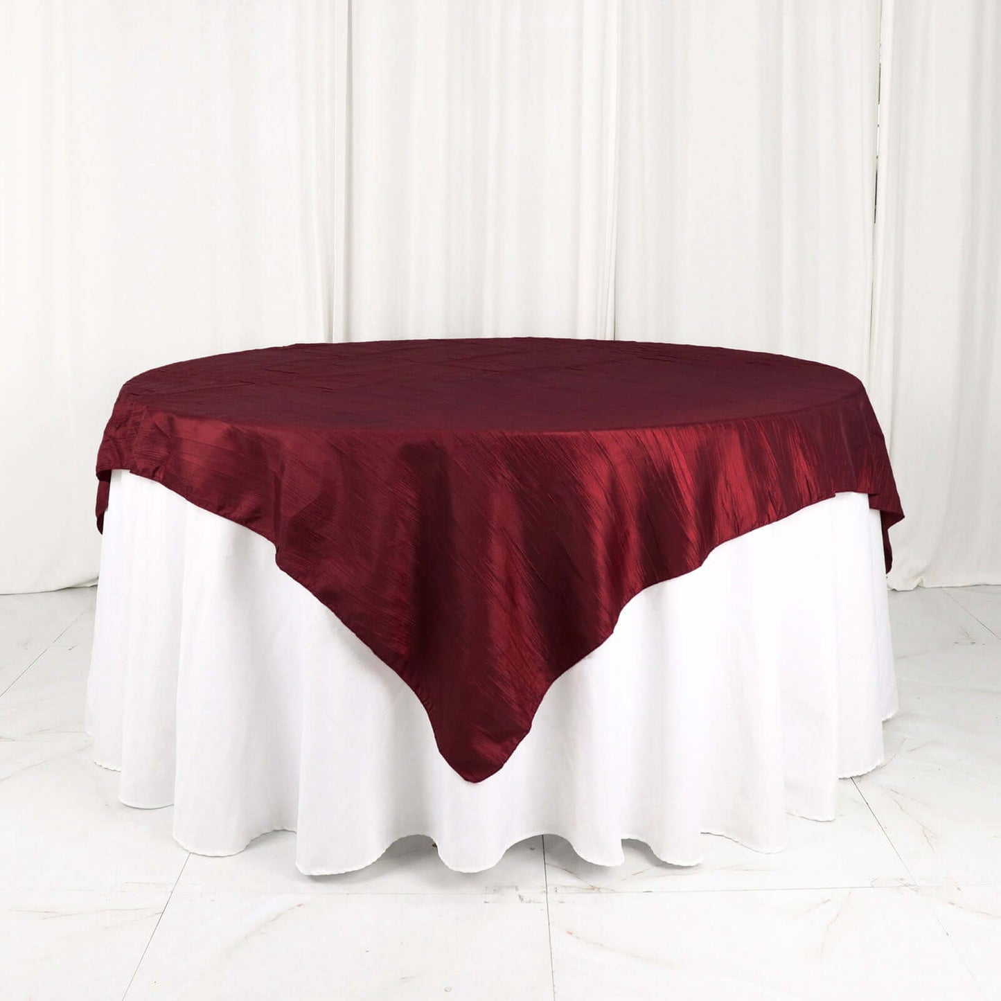 Taffeta 72"x72" Table Overlay Square Tablecloth Burgundy - Accordion Crinkle Table Cover