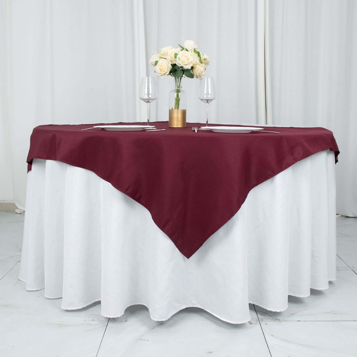 Premium Polyester 54"x54" Table Overlay Square Tablecloth Burgundy - Stain and Wrinkle-Resistant 220GSM Table Topper