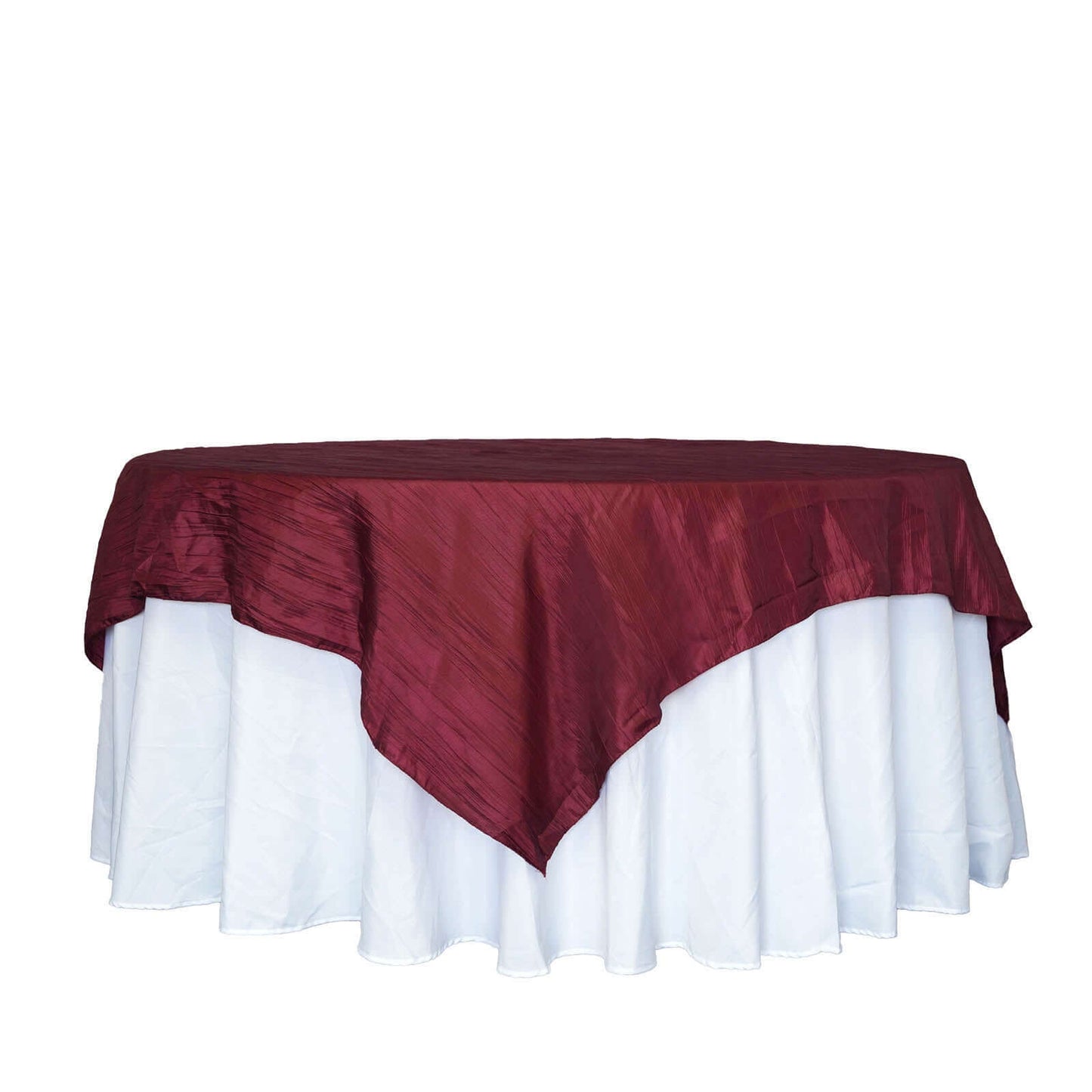Taffeta 90"x90" Table Overlay Square Tablecloth Burgundy - Accordion Crinkle Table Cover