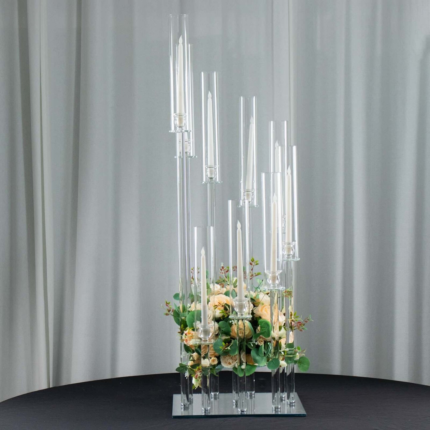 Crystal Glass Cluster Candelabra Pedestal Stand - Square Hurricane Taper Candle Holder Table Centerpiece 4ft