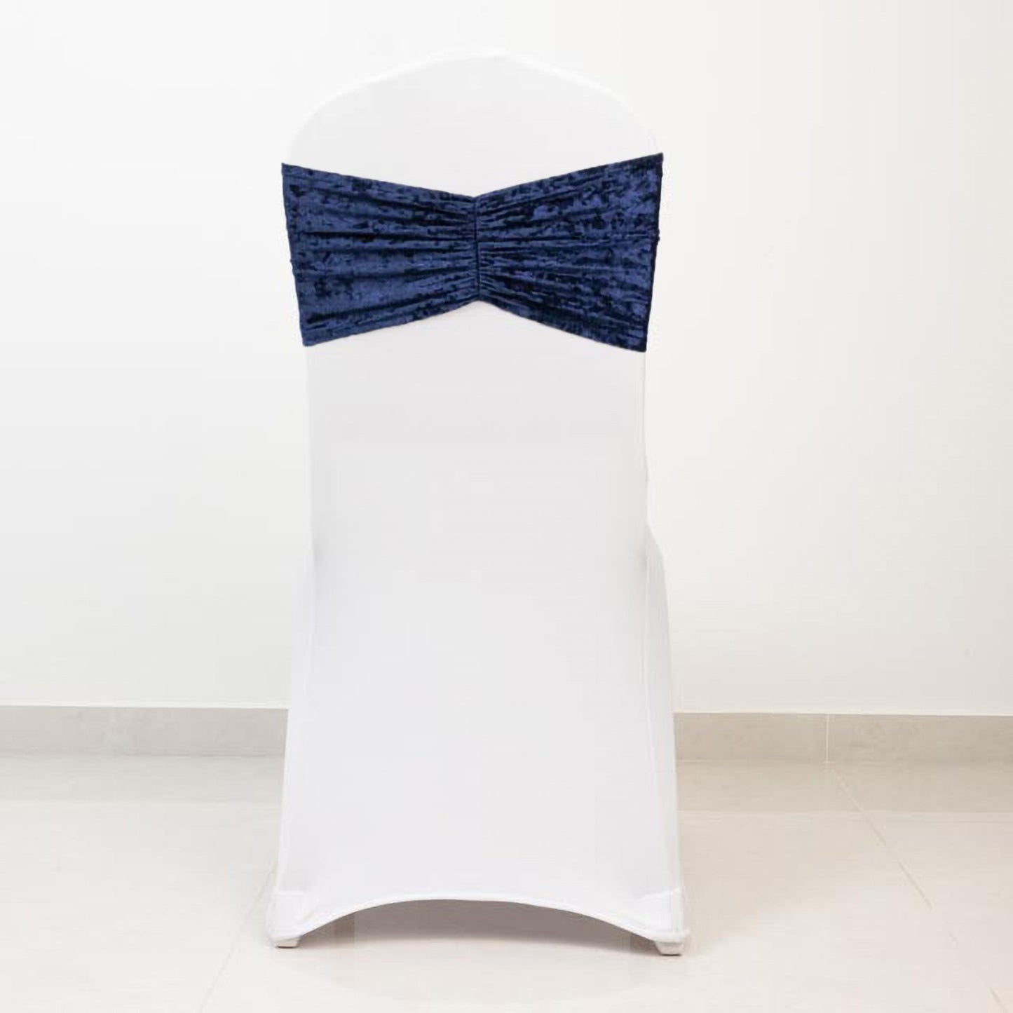 5 Pack Crushed Velvet Chair Bands Navy Blue Wide Ruffle Style - Textured Chair Sashes for Stunning Event Decor - 8"x15"
