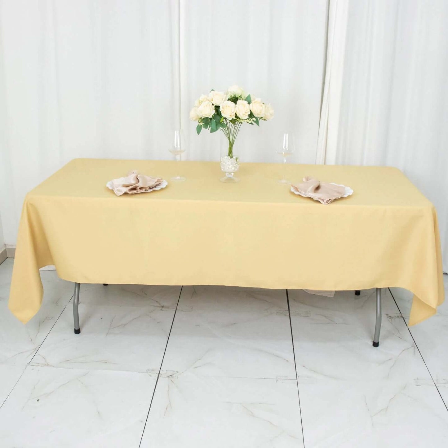 Premium Polyester 60"x102" Rectangle Tablecloth Champagne - Durable 220GSM Wrinkle-Resistant Table Cover