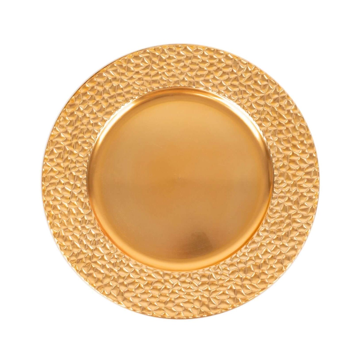 6-Pack Acrylic Round Charger Plates 13" in Metallic Gold with Hammered Rim, Plastic Decorative Dinner Party Charger Tableware