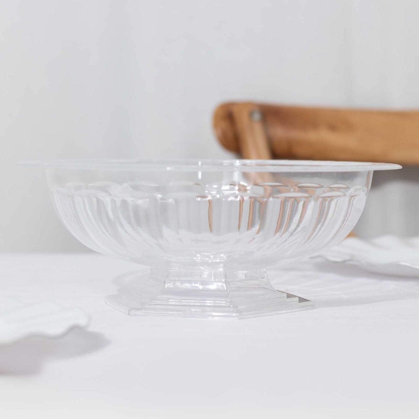 3-Pack Plastic Footed Compote Bowl Flower Vases Roman Style Clear - Round Decorative Pedestal Table Centerpieces 10"