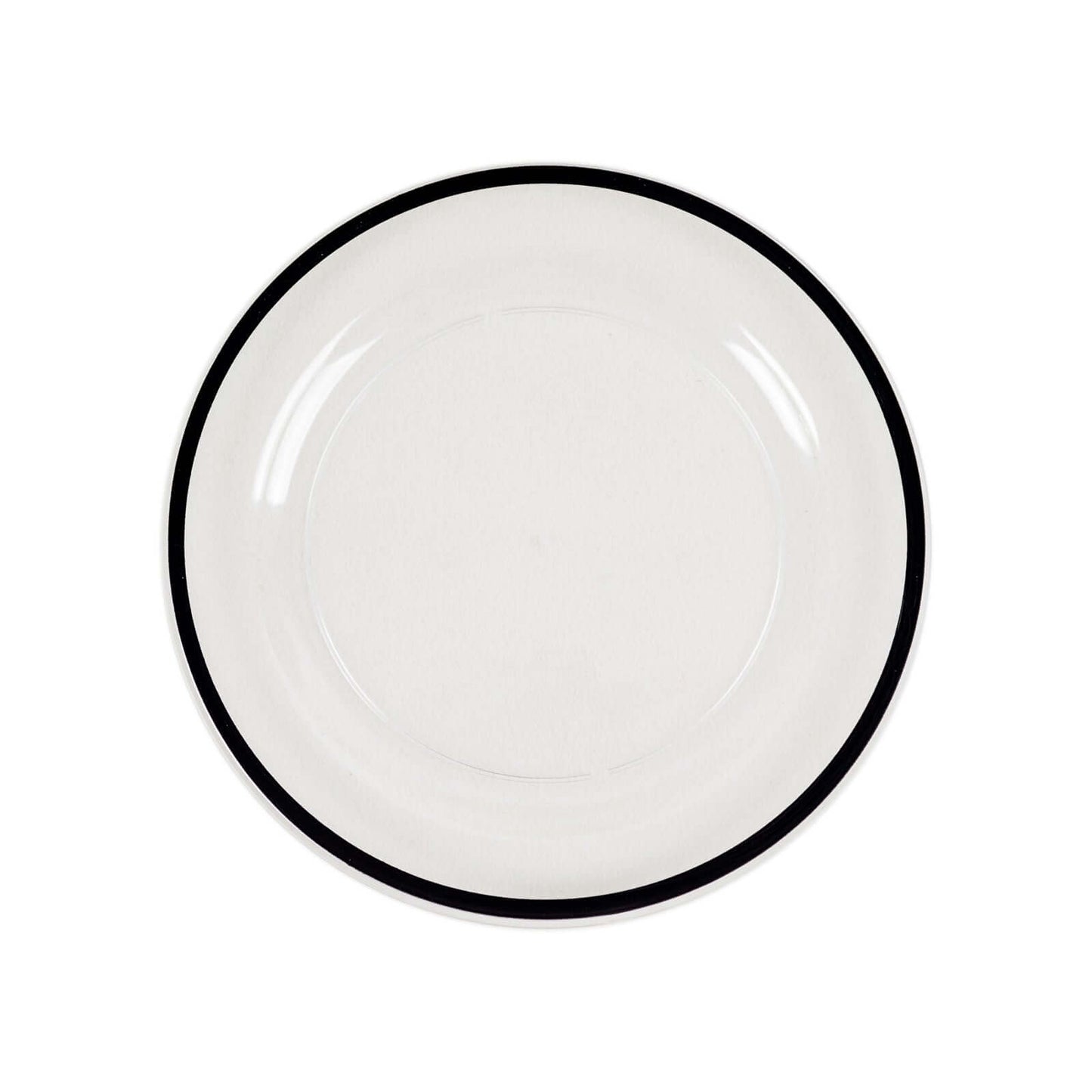 10-Pack Plastic 10" Round Dinner Plates in Clear with Black Rim - Disposable Party Plates for Classy Banquets & Special Occasions