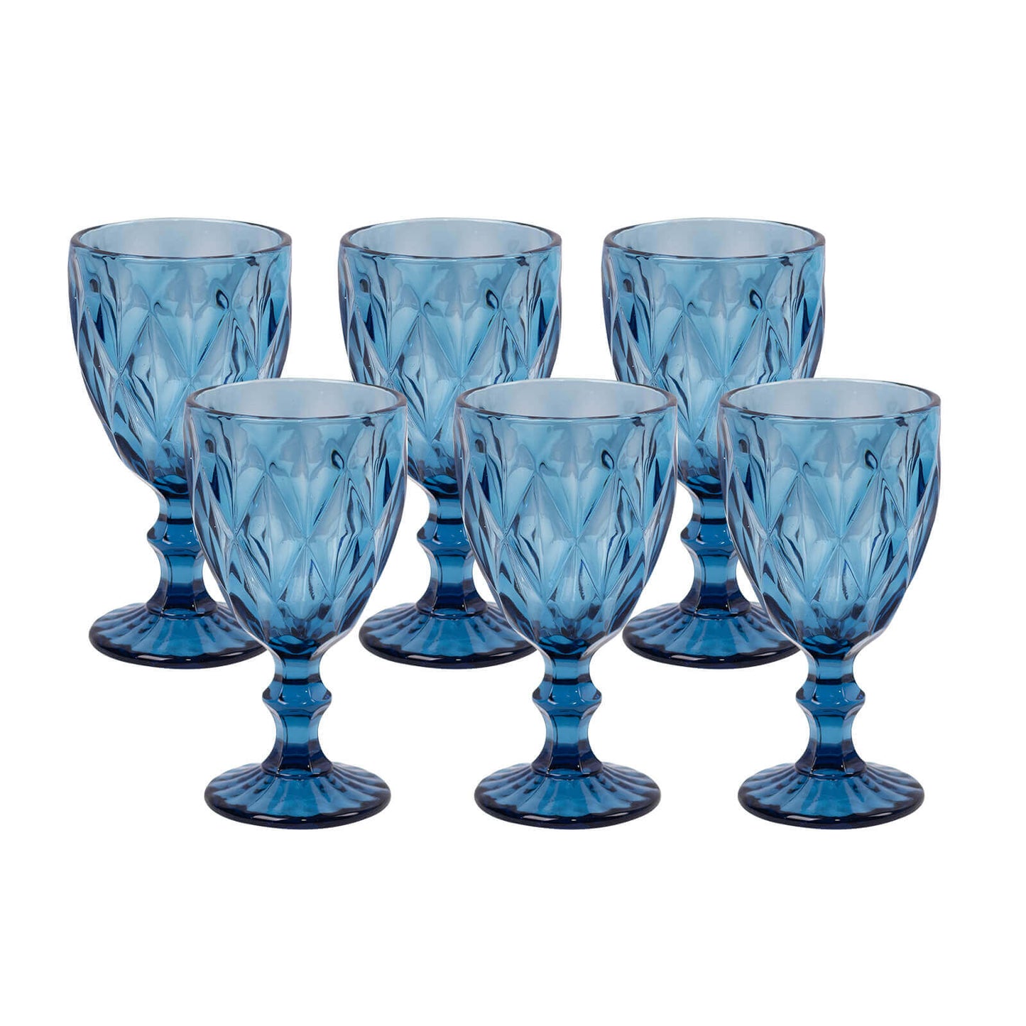 6-Pack Wine Glasses Ocean Blue Embossed Crystal Cut Design Stemmed - Colored Goblets for Parties & Events 12oz 7"