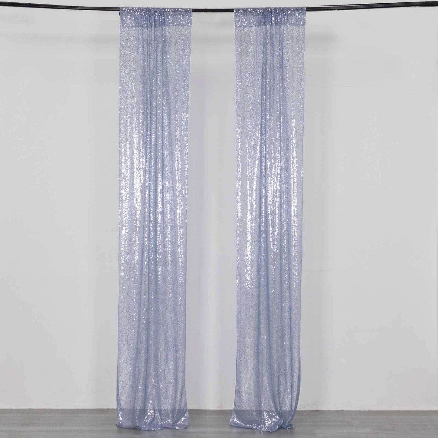2 Pack Dusty Blue Sequin Event Curtain Drapes with Rod Pockets, Seamless Backdrop Event Panels - 8ftx2ft