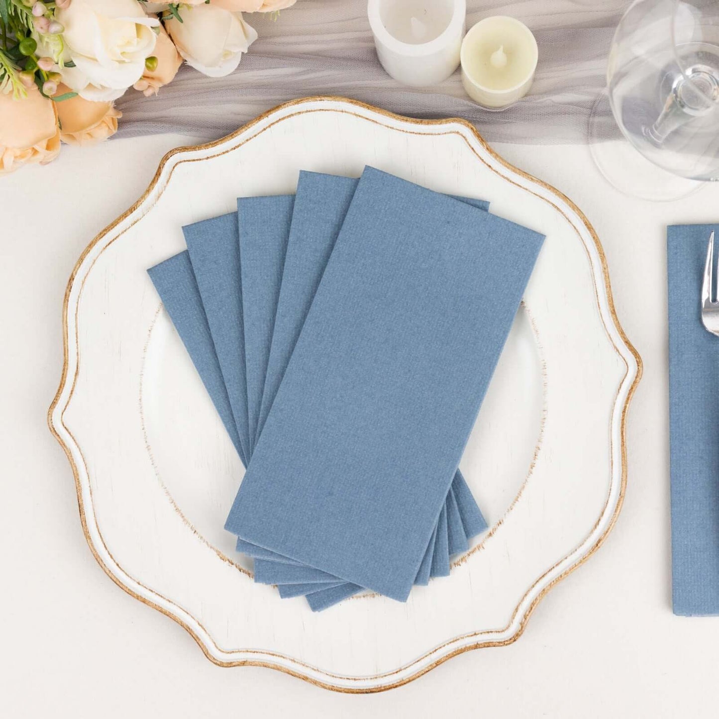 20 Pack Linen-Like Paper 8.5"x4" Napkins Dusty Blue - Highly Absorbent & Disposable Airlaid Guest Towels