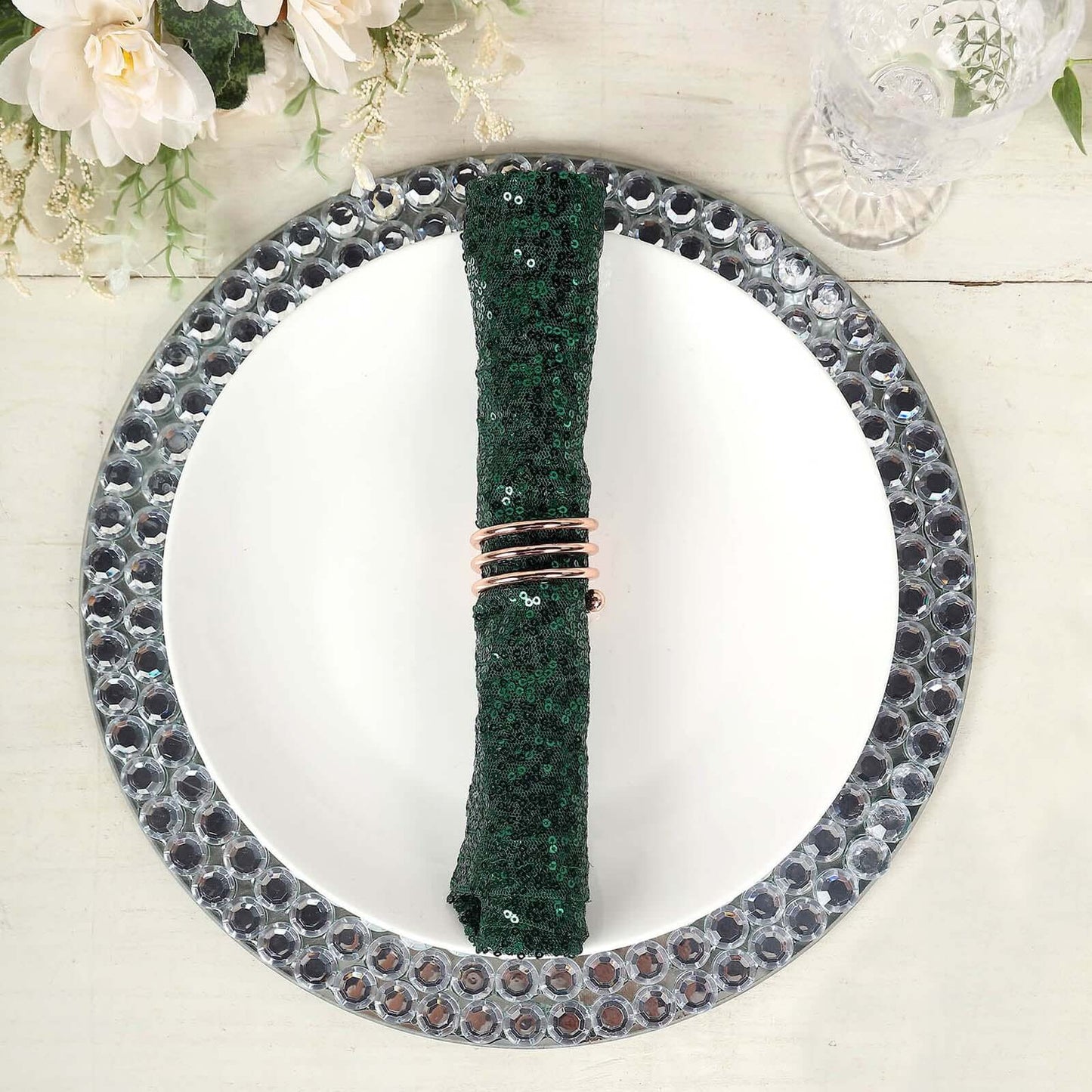 Sequin 20"x20" Napkin Hunter Emerald Green - Shimmering Dinner Napkin