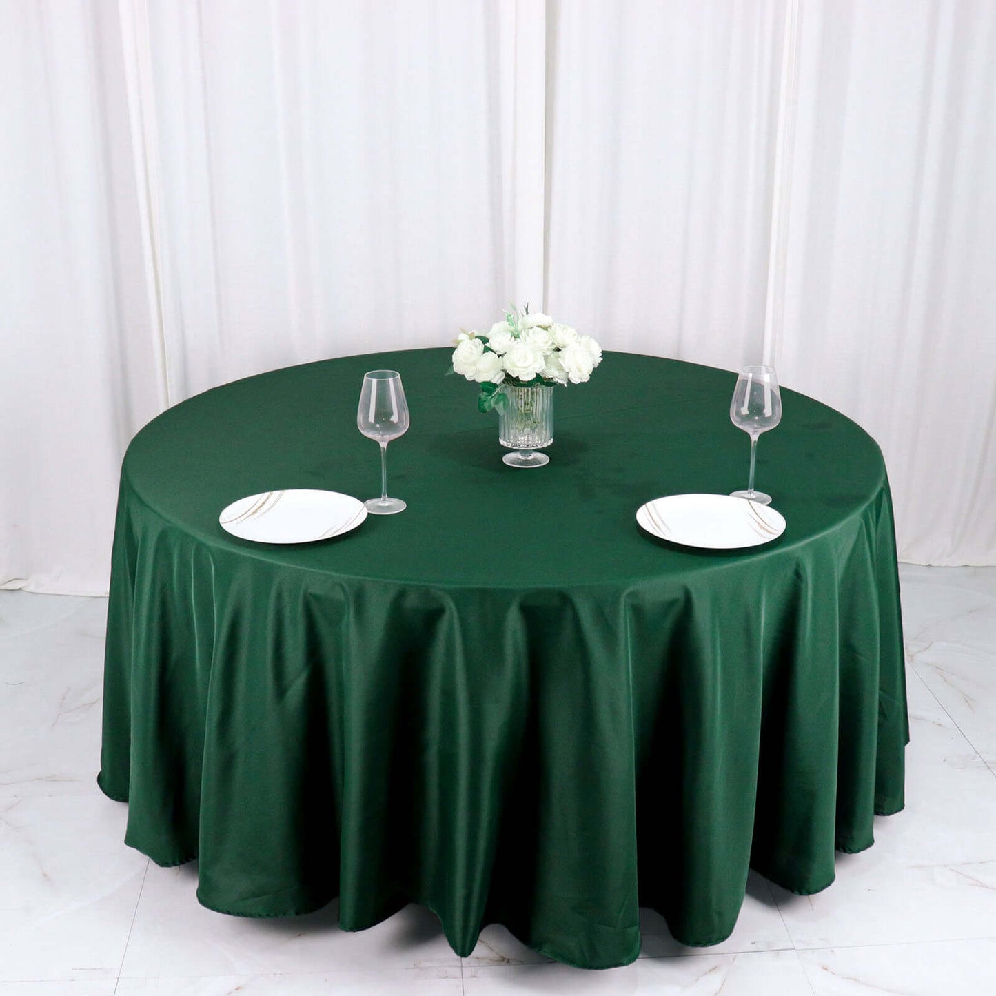 Polyester 120" Round Tablecloth Hunter Emerald Green - Seamless Wrinkle-Resistant Table Cover