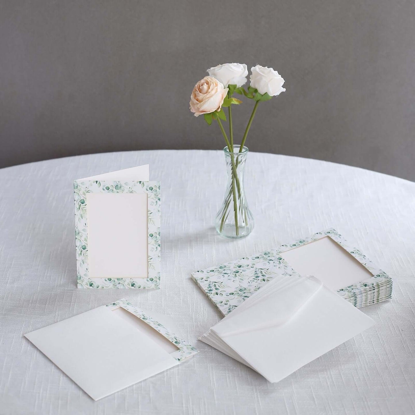 25-Pack Thank You Cards White Green Eucalyptus Leaves Design with Envelopes - Picture Insert Invitation Cards for Parties & Milestones 3.5"x5.5"