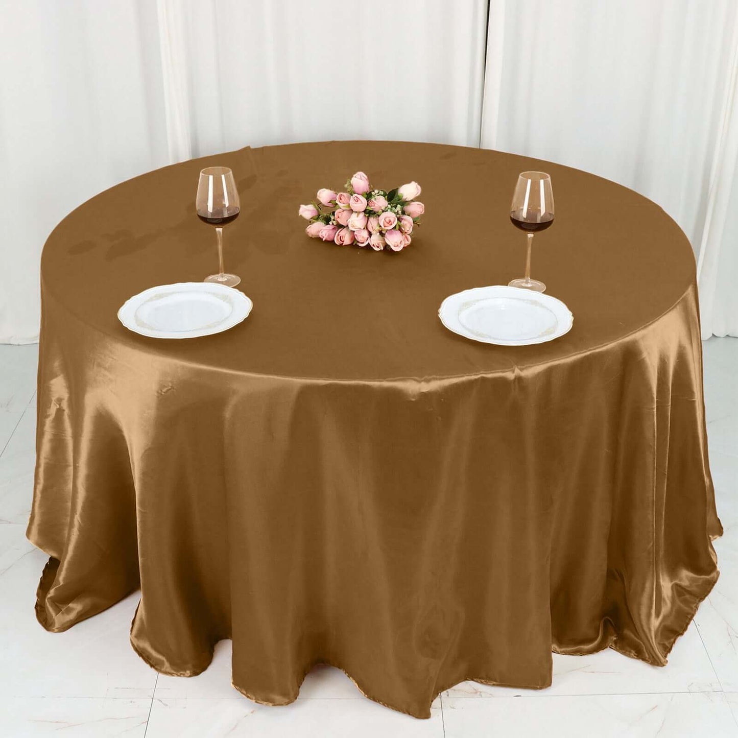 Satin 132" Round Tablecloth Gold - Stylish Seamless Table Cover for Weddings & Events