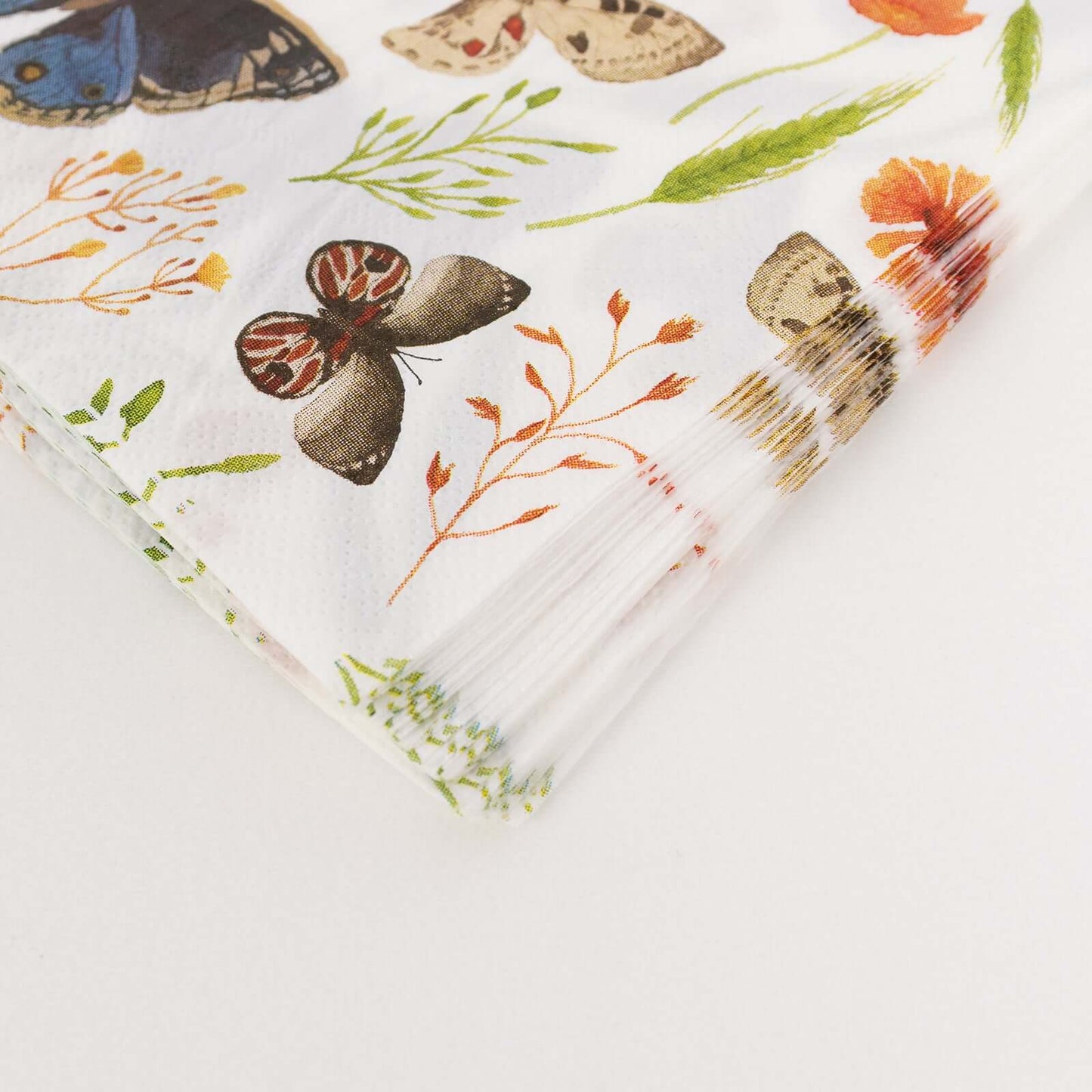 50-Pack Paper Beverage Napkins with Field Herbs and Butterfly Print Ivory - 2 Ply Disposable 18GSM Garden Party Napkins 6.5"x6.5"