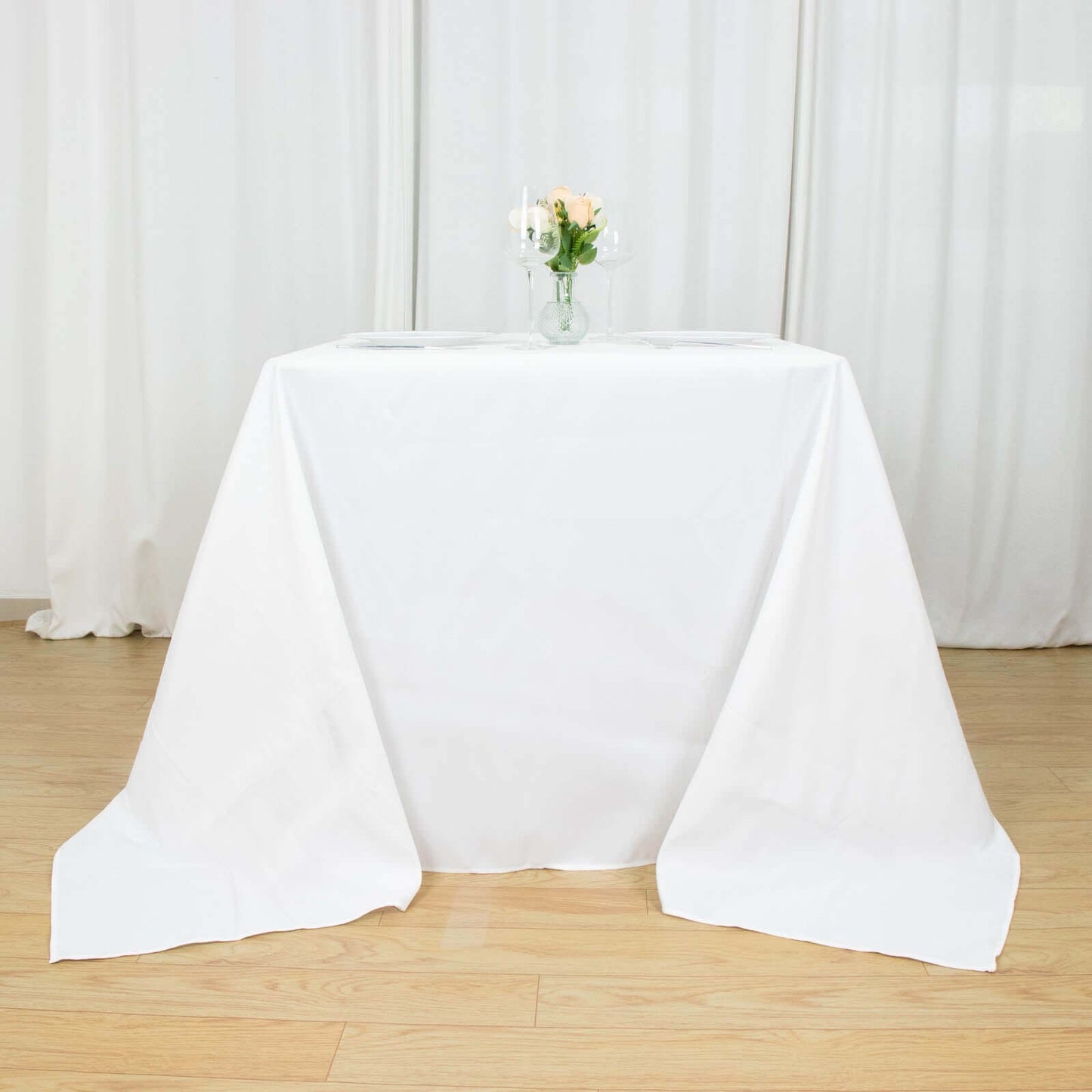 Premium Polyester Square Tablecloth 90"x90" White 220GSM Wrinkle-Resistant Table Cover for Stylish Gatherings