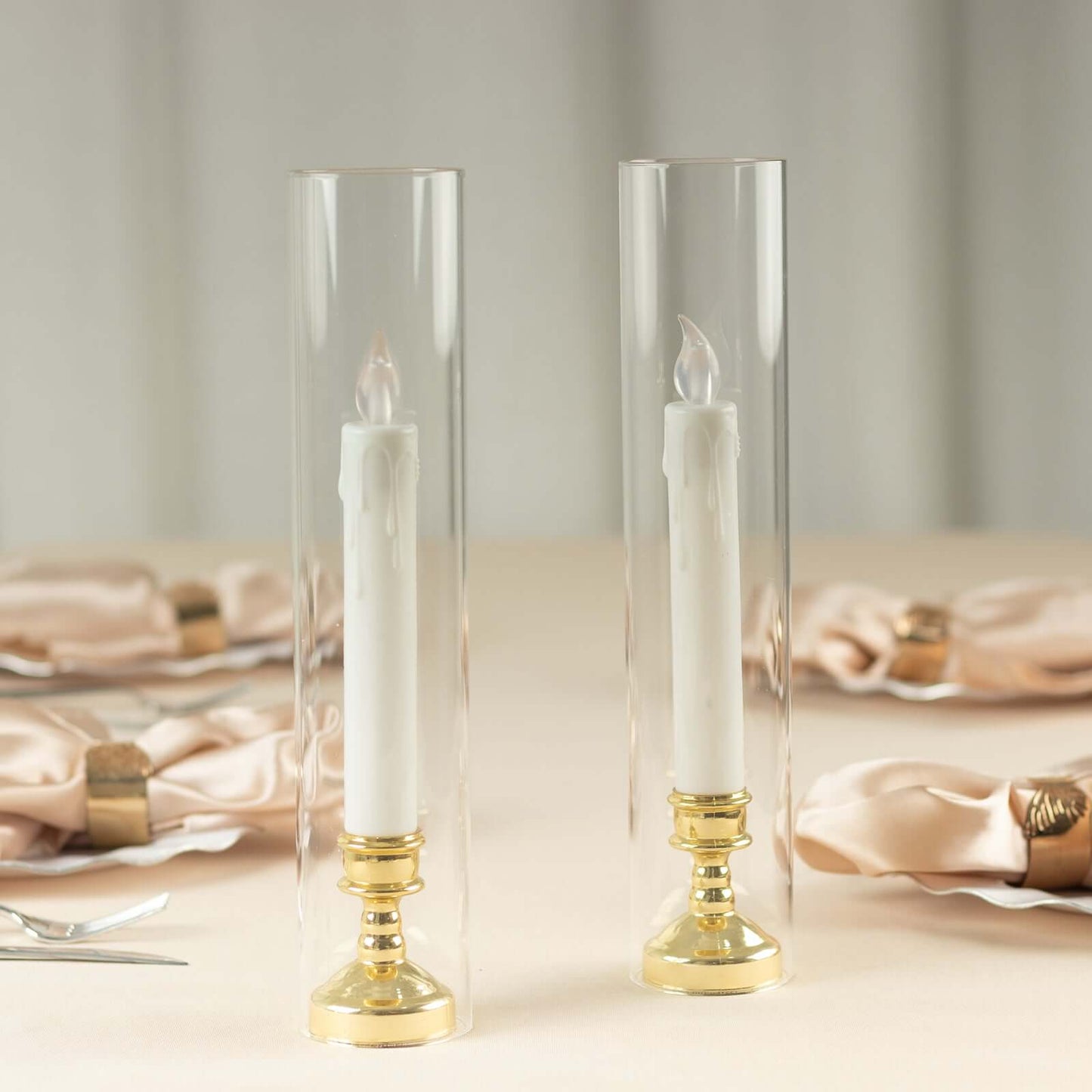 2-Pack Glass Pillar Hurricane Candle Shades - Clear Chimney Tube with 2.25" Wide Open Ends 12"