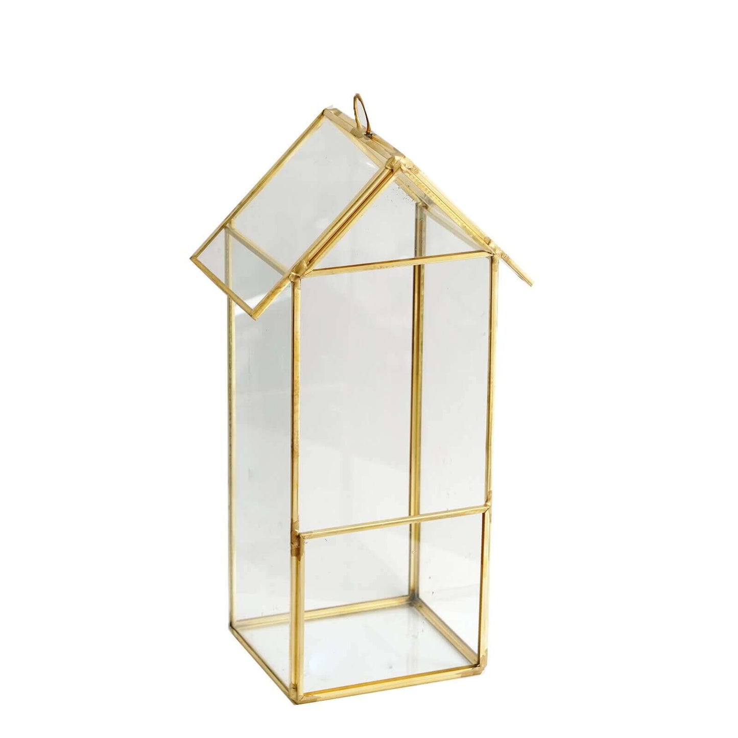 Glass Terrarium Hanging House Lantern Design Metal Gold - Versatile Holder for Air Plants & Displays 11"