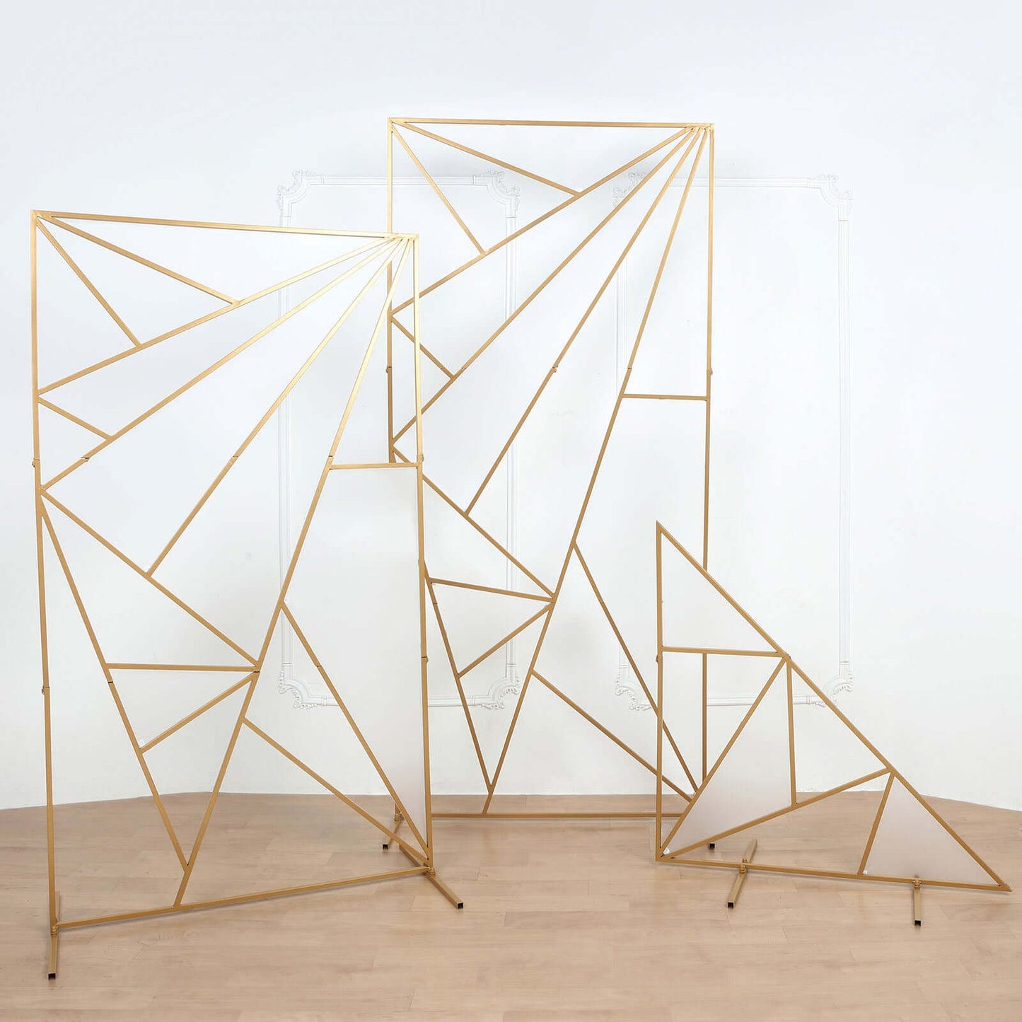 6ft Tall Gold Metal Rectangular Geometric Flower Frame Prop Stand, Wedding Backdrop Floor Stand With Cloudy Film Insert