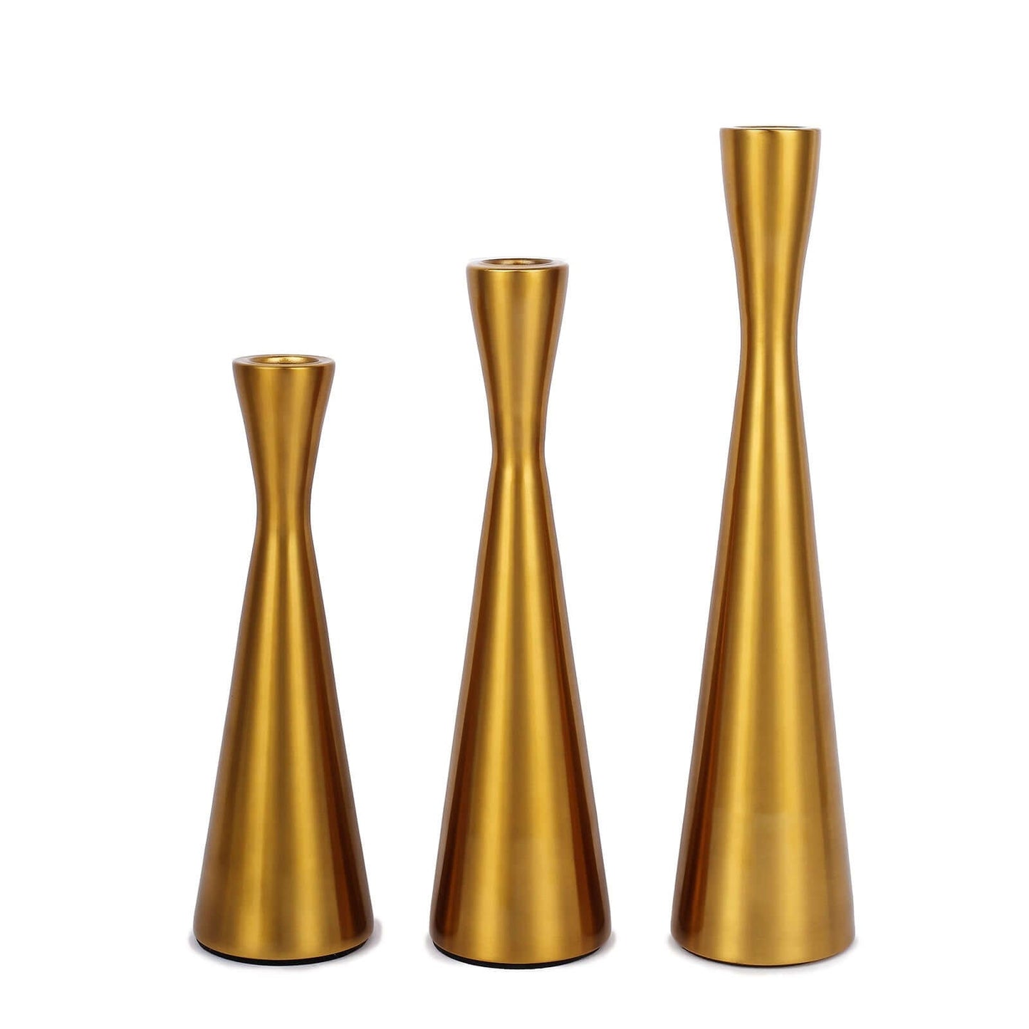 Set of 3 Hourglass Taper Candle Holders Gold Metal Nordic European Design - Tabletop Decor 8", 9", 11"