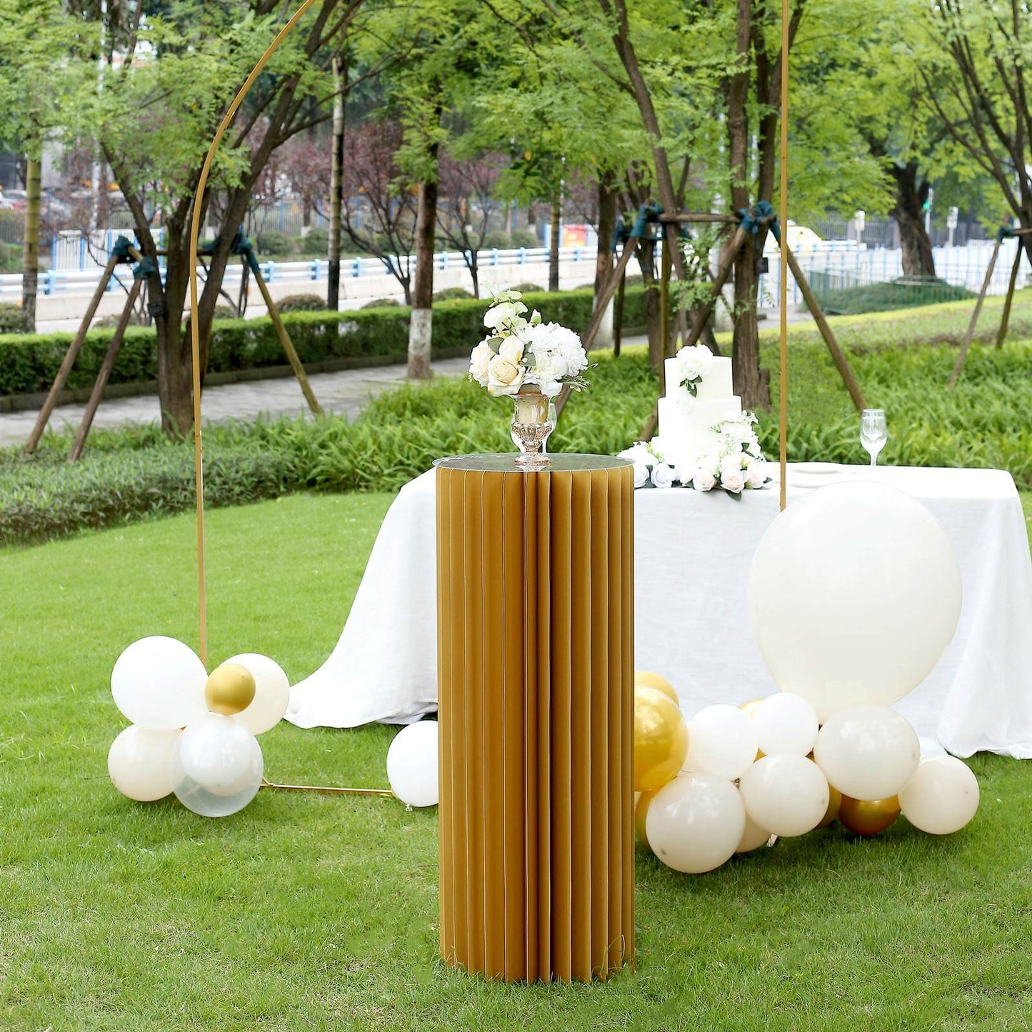 40" Gold Cylinder Display Column Stand, Pillar Pedestal Stand With Top Plate