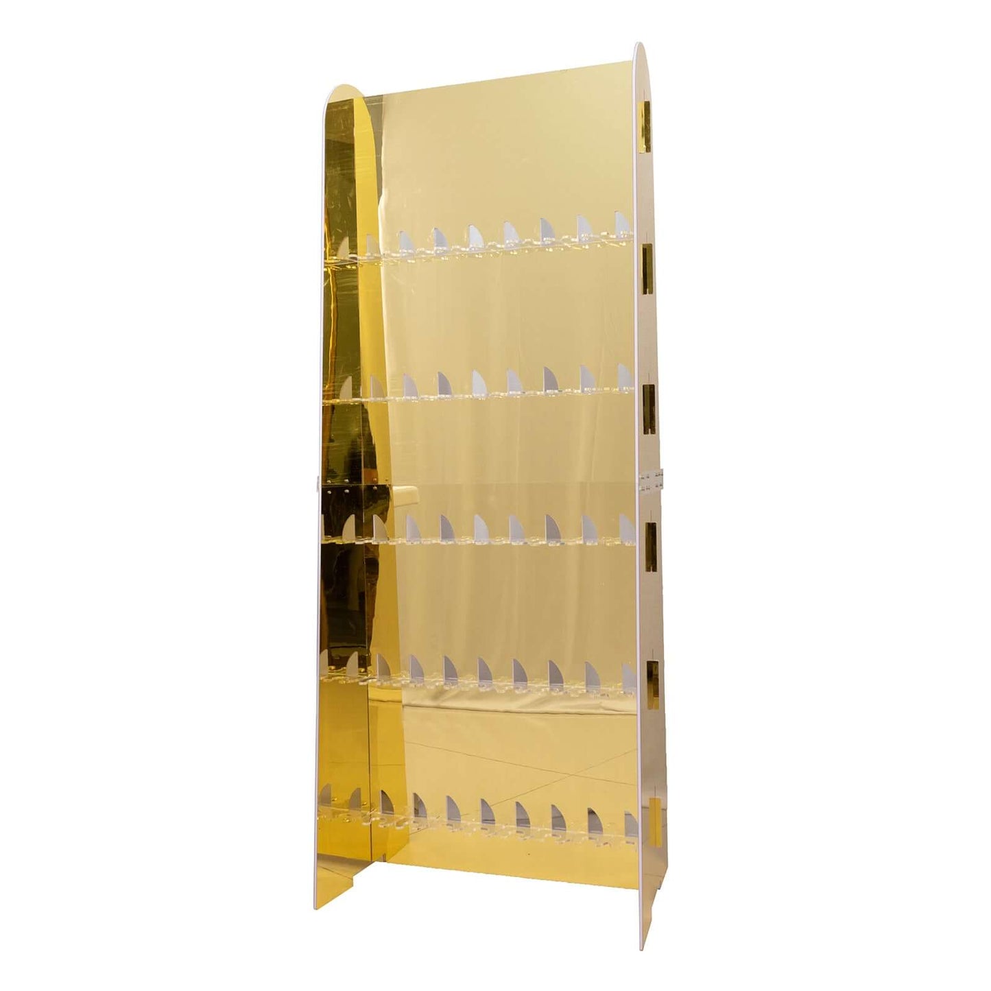 5-Tier Champagne Wall Glass Holder in Gold Mirror Finish, 40 Stemware Rack Cocktail Display Drink Organizer for Classy Events & Banquets 5ft