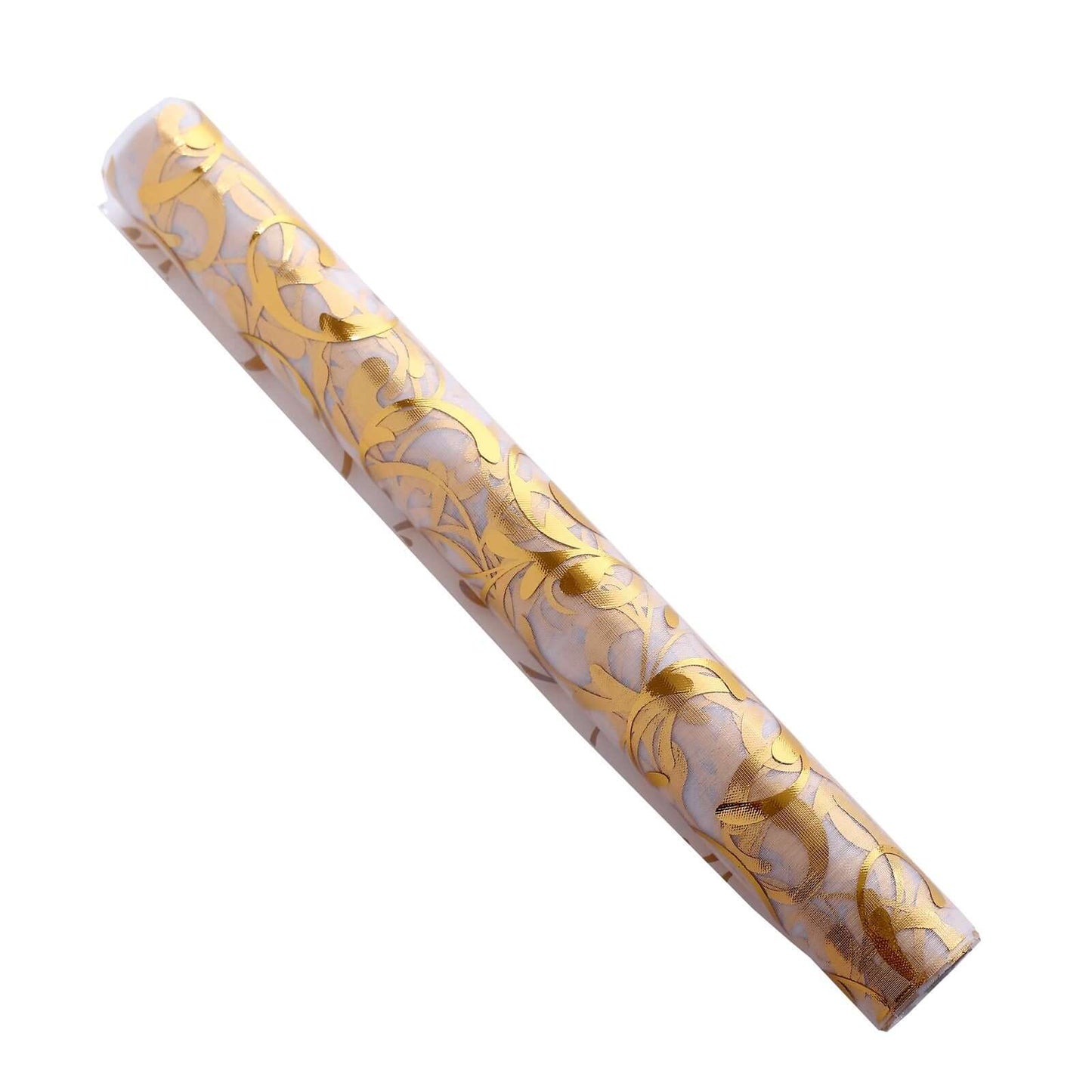 Sheer Organza 12"x108" Table Runner Roll Metallic Gold Foil Embossed Floral Design - Stylish Event Decoration