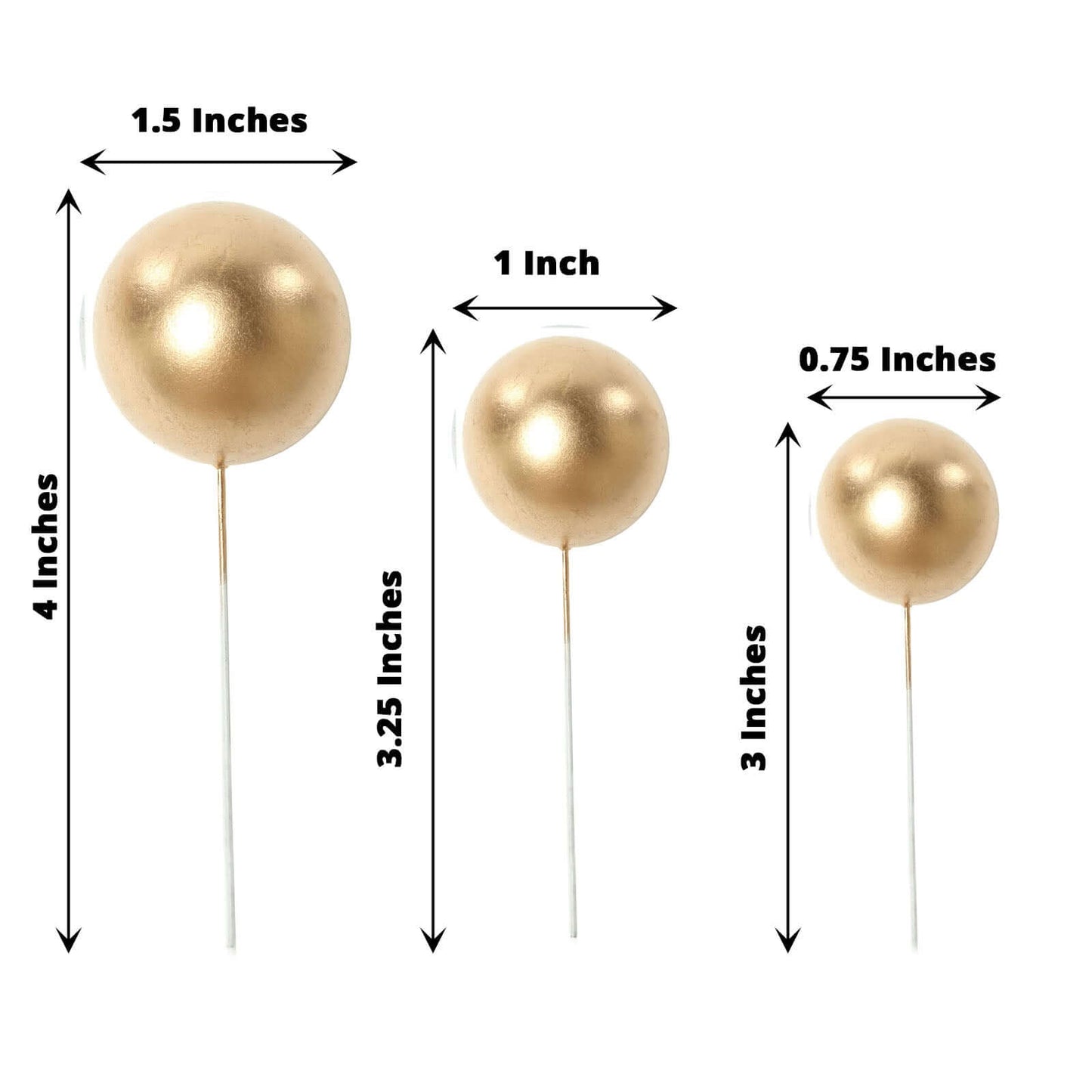 12 Pcs Cake Topper Picks Faux Pearl Ball Design Gold - Foam Balloon DIY Cupcake Decor Supplies Assorted Sizes