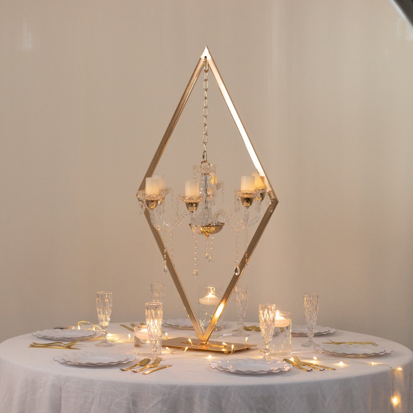 Gold 6-Arm Acrylic Candelabra Centerpiece â€“ 45" Tall Diamond Frame Table DÃ©cor with Candle Holders