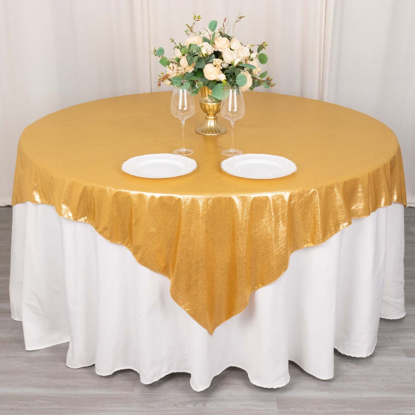 Polyester 72"x72" Table Overlay Square Tablecloth Gold Shimmer Sequin Dots Wrinkle-Free Design for Stylish Celebrations