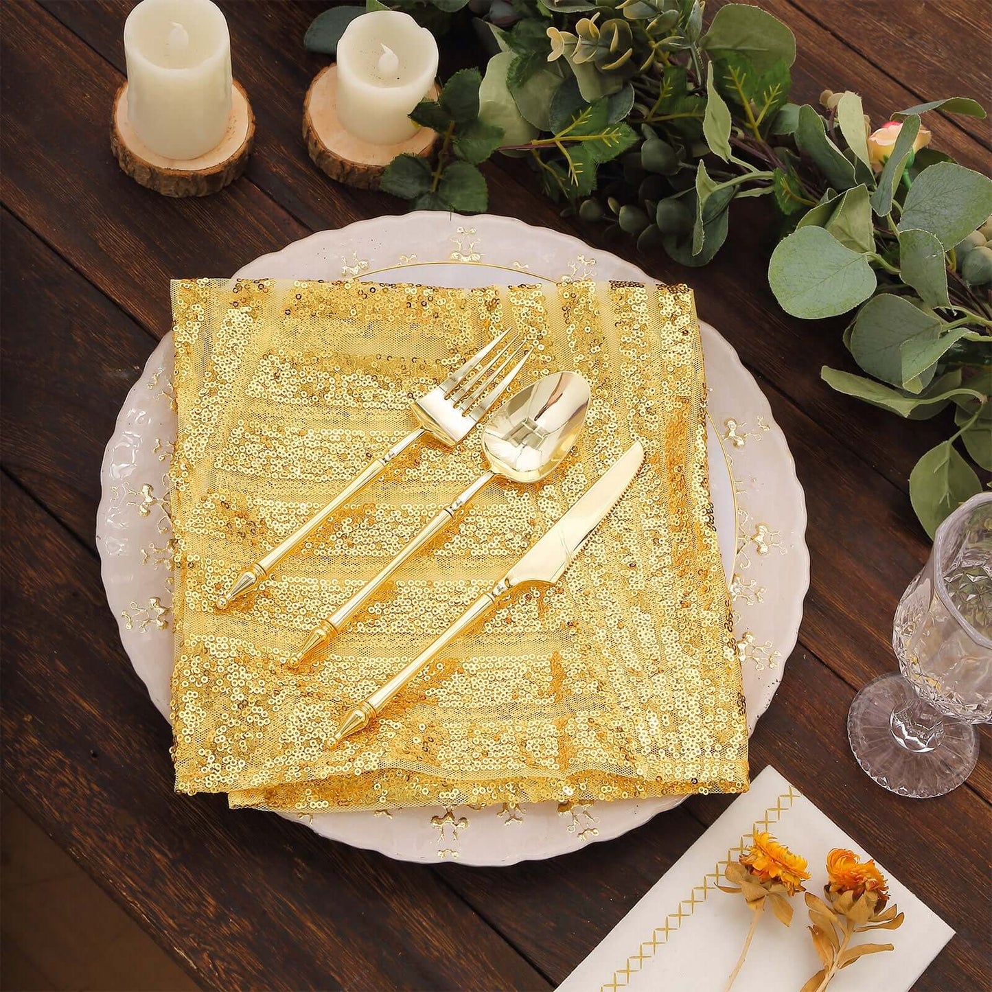 Sequin Napkins 20"x20" Gold - Diamond Pattern Reusable Napkin for Glamorous Table Settings