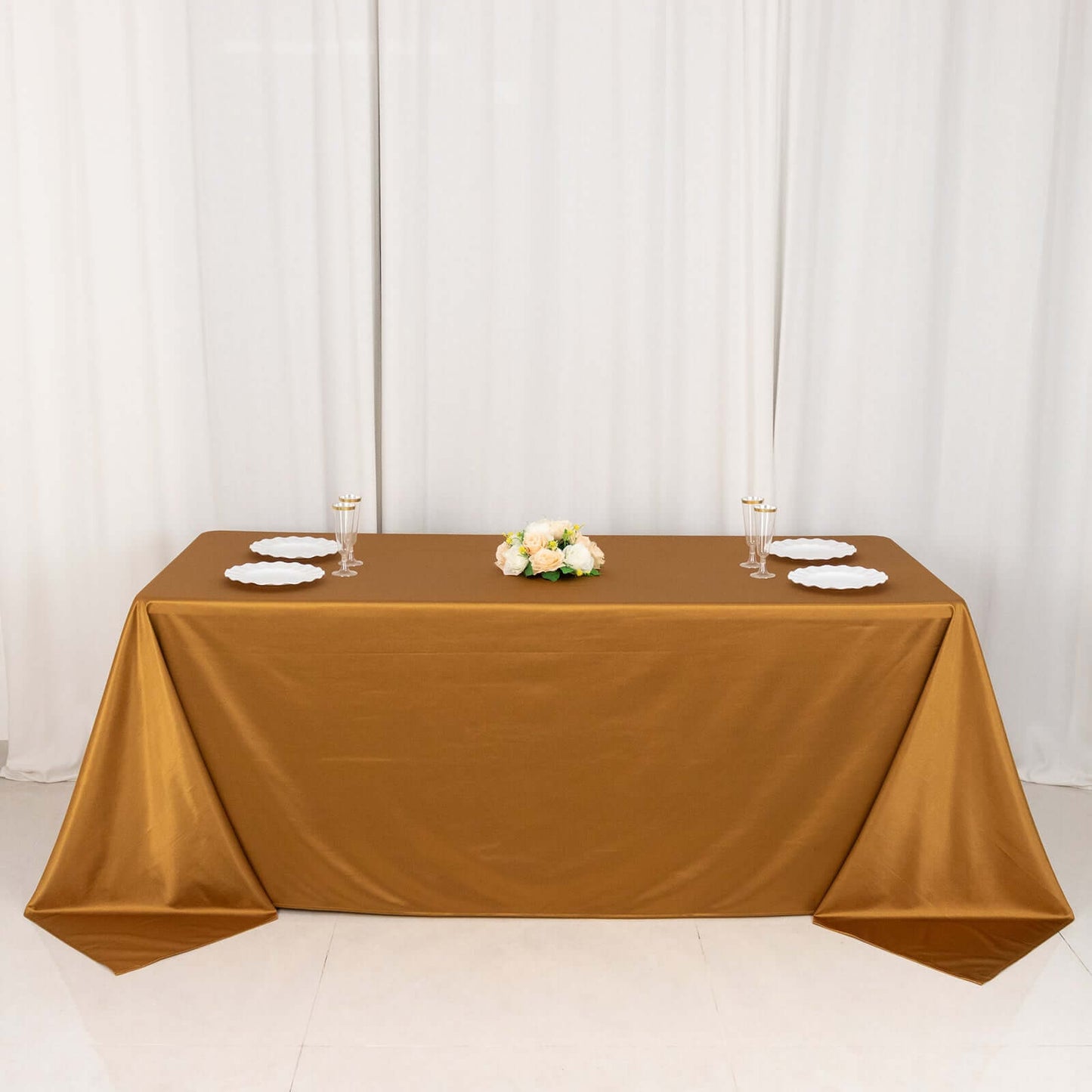 Scuba Rectangular 90"x132" Tablecloth Shimmering Gold - Wrinkle Free & Stain Resistant Seamless Table Cover for Weddings and Parties