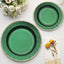 25-Pack Paper 10" Round Dinner Plates in Hunter Emerald Green Sunray Design with Gold Rim - Disposable Heavy Duty 350GSM Party Plates