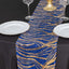 Sequin Mesh 12"x108" Table Runner Royal Blue/Gold Stylish Wave Embroidery