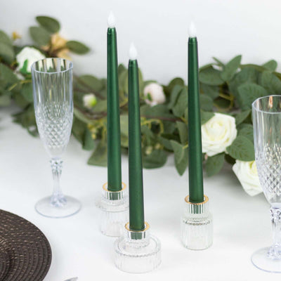 3-Pack LED Decorative Lighting Warm Flickering Hunter Emerald Green - Flameless Taper Candles 11"
