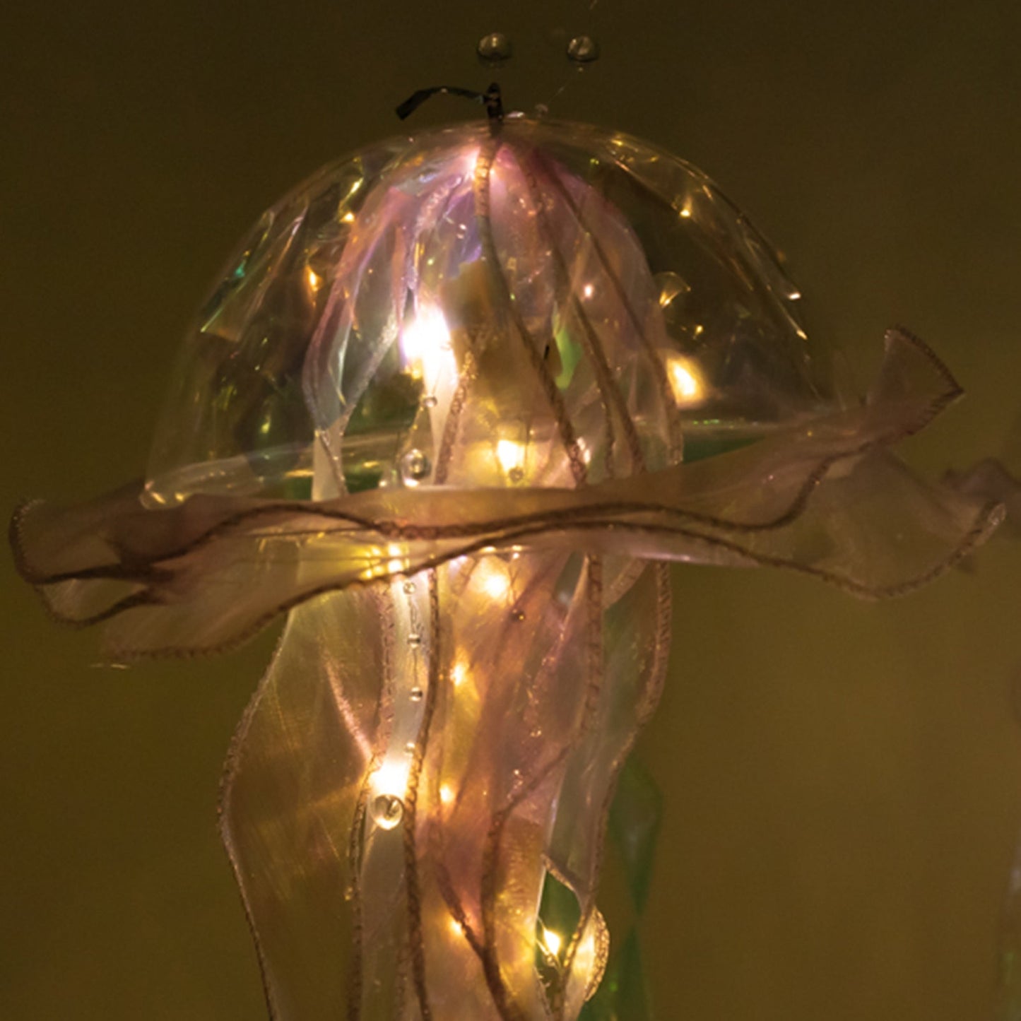 6 Pack Blue Purple Jellyfish Lamp Hanging Lantern Lights, 3 Flashing Modes Organza Ribbon Jelly Fish LED Lights Mermaid Theme Party Decor - 17"