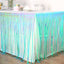 Metallic Foil Fringe Table Skirt Iridescent Blue with Self Adhesive Backing - Durable Tinsel Skirt for Parties 30"x9ft
