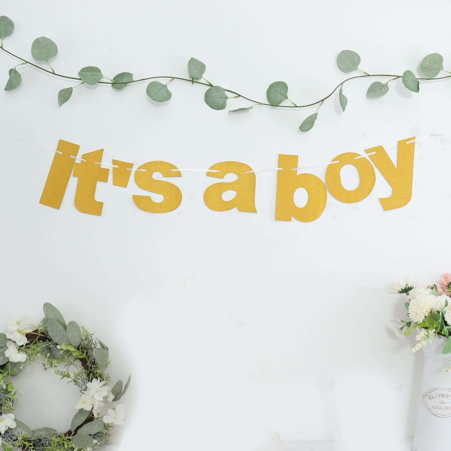 3ft Gold Glittered It's a Boy Paper Hanging Gender Reveal Garland Banner, Baby Shower Banner