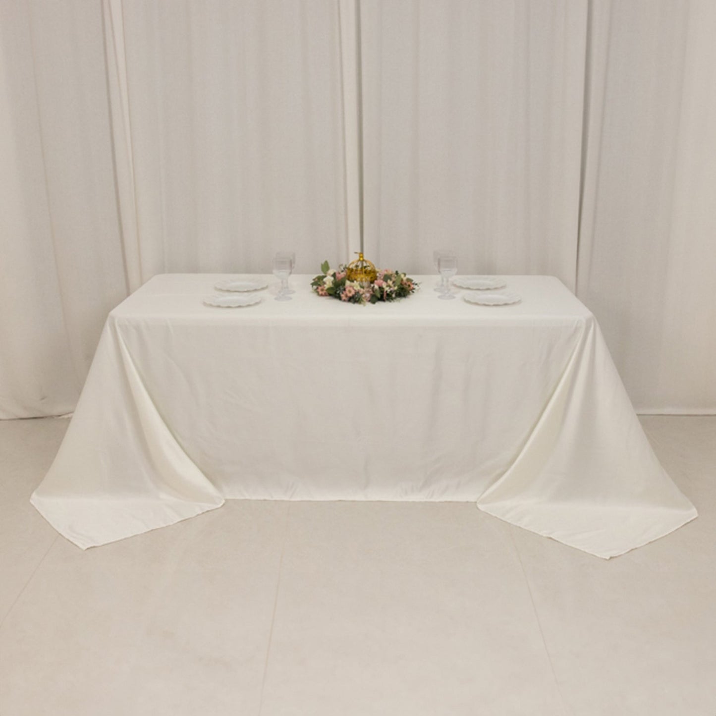 Lamour Satin 90"x132" Rectangle Tablecloth Ivory - Soft & Silk-Like Seamless Table Cover