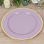 10-Pack Economy Plastic Round Charger Plates 12" in Lavender Lilac with Wide Gold Rim, Decorative Dinner Party Serving Plates