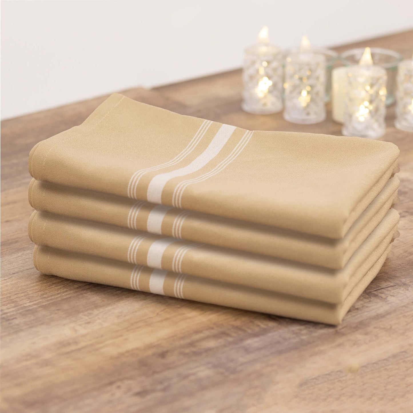 10 Pack Premium Spun Polyester 18"x22" Napkins Champagne/White Bistro Style - Highly Absorbent Cotton-Like Feel Cloth Napkins