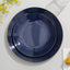 10-Pack Plastic 8" Round Dessert Plates in Navy Blue with Gold Rim - Glossy Disposable Appetizer Salad Plates