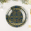 20-Pack Set Plastic Round Dinner and Salad Plates in Navy Blue with Geometric Gold Print - Modern Disposable Dinnerware Set for Weddings & Celebrations 9", 7"