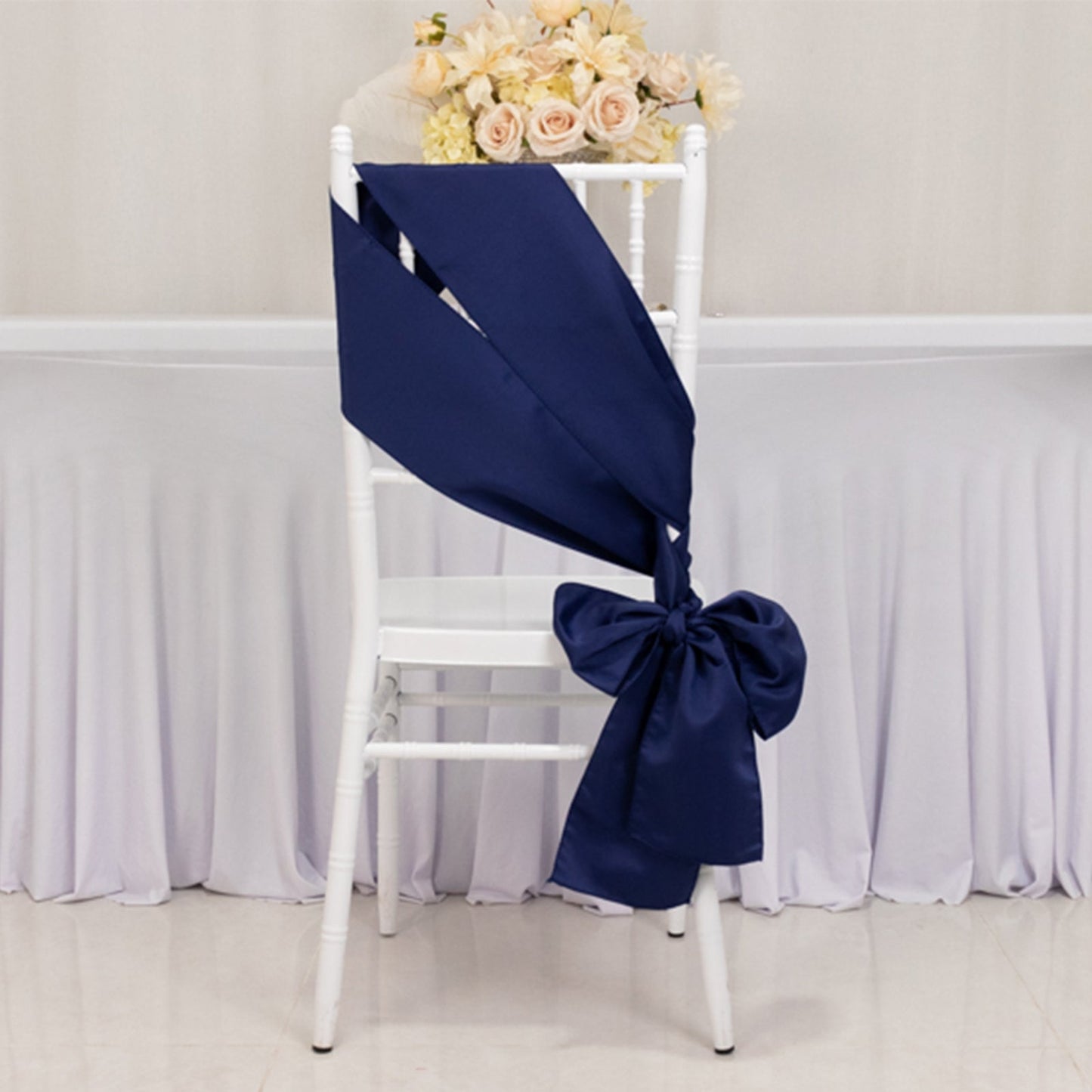 5 Pack Lamour Satin 6"x106" Chair Sashes Navy Blue - Stylish Reusable Decorative Bows
