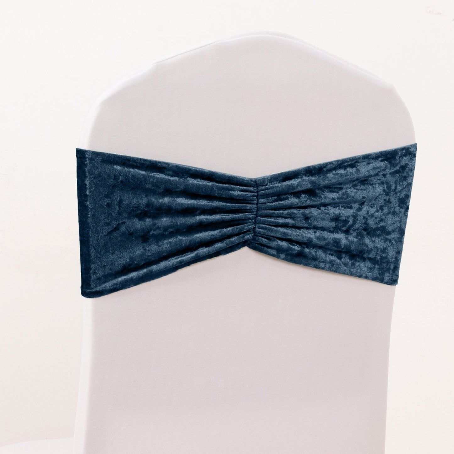 5 Pack Premium Crushed Velvet Chair Sashes Navy Blue Ruffle Style - Textured Chair Bands for Stunning Event Decor
