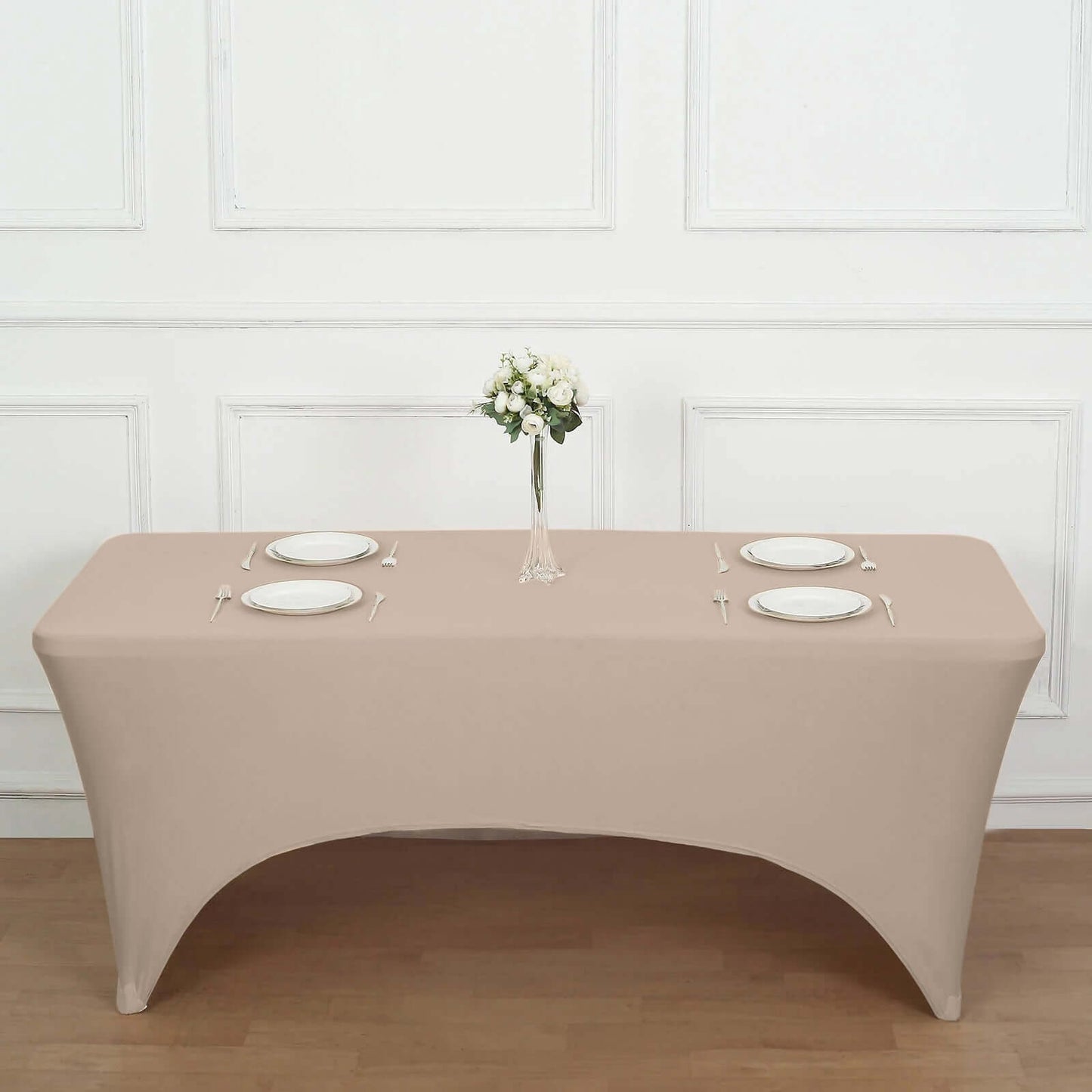 Stretch Spandex 6ft Rectangle Tablecloth Nude - Durable Form-Fitting Table Cover