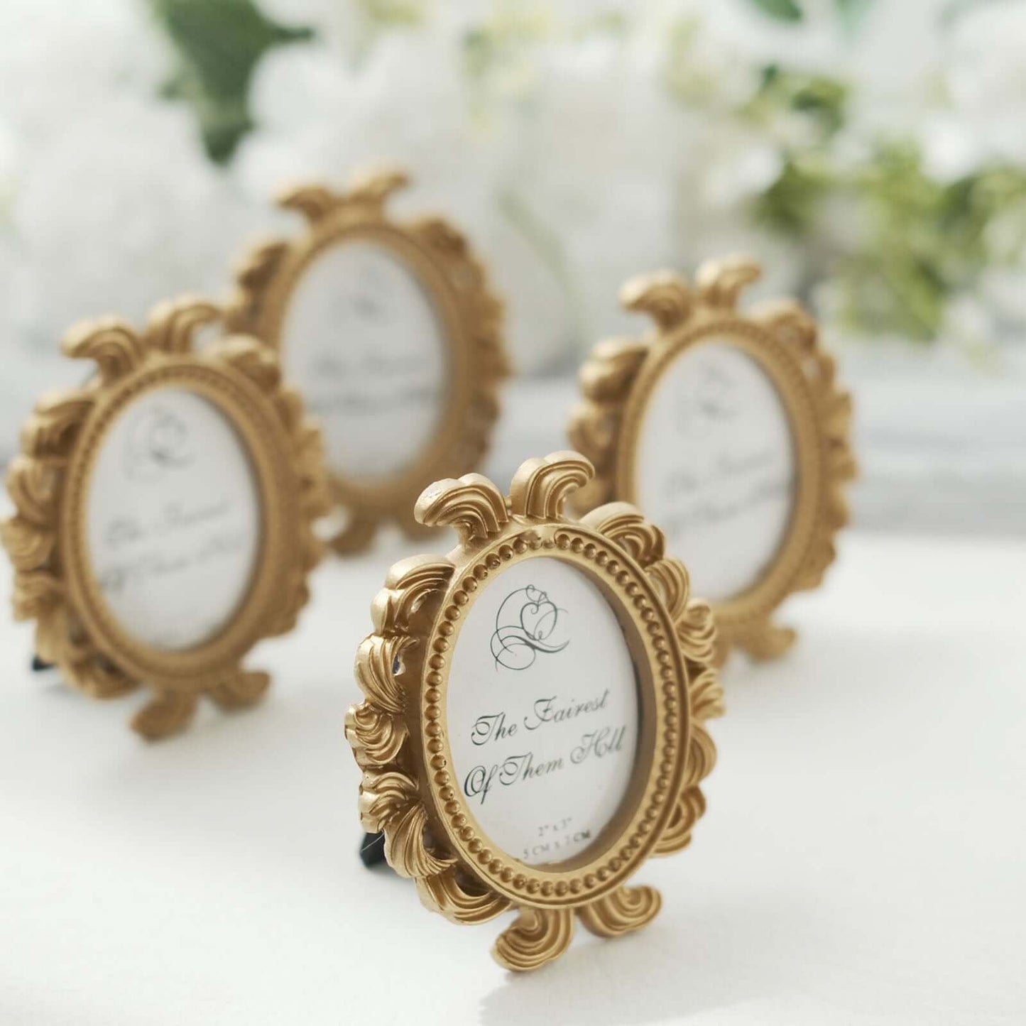 4-Pack Picture Frames Gold Resin Decorative Baroque Oval Design - Beaded Place Card Holders & Party Favors 4"