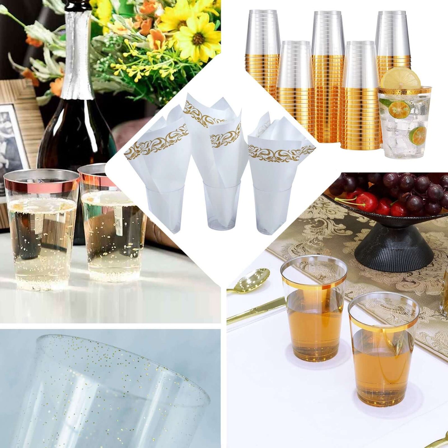 25-Pack Plastic Tumbler Cups Transparent Dusty Sage Green with Gold Rim - Stylish Disposable Party Glasses 10oz