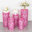 Set of 5 Fuchsia Wave Mesh Cylinder Pedestal Stand Covers with Embroidered Sequins, Pillar Prop Covers - 160 GSM