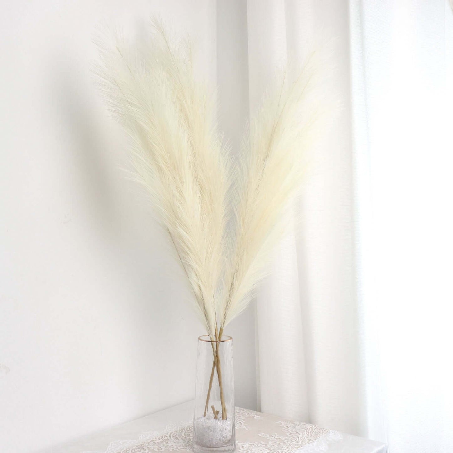 3 Stems Artificial Pampas Grass Decor Cream for Rustic Boho Chic Backdrops Floral Styling & Vase Displays 44"