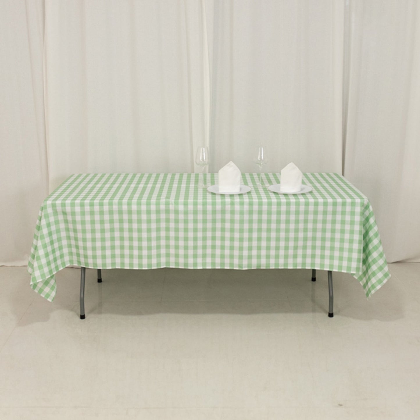 Polyester 60"x102" Rectangle Tablecloth White/Sage Green - Checkered Buffalo Plaid Table Cover